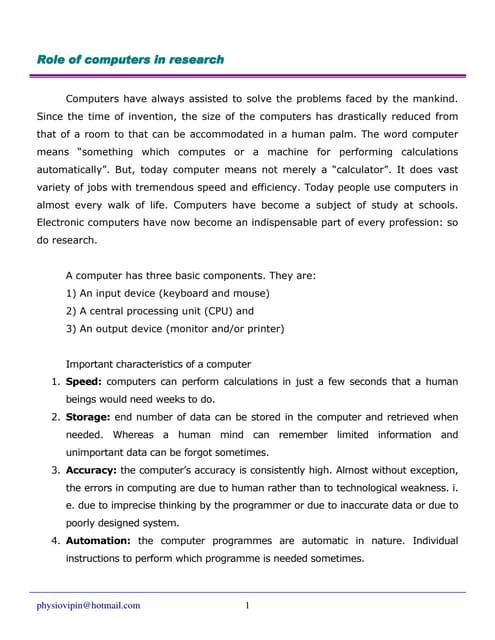 Role of computers in research
