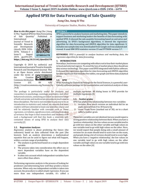 Applied SPSS for Data Forecasting of Sale Quantity