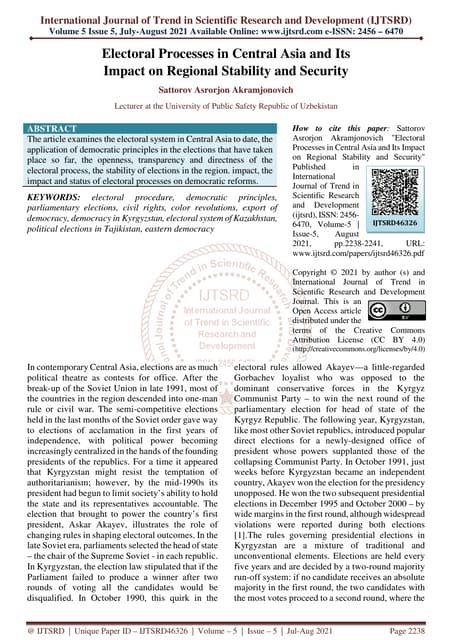 Electoral Processes in Central Asia and Its Impact on Regional Stability and ...