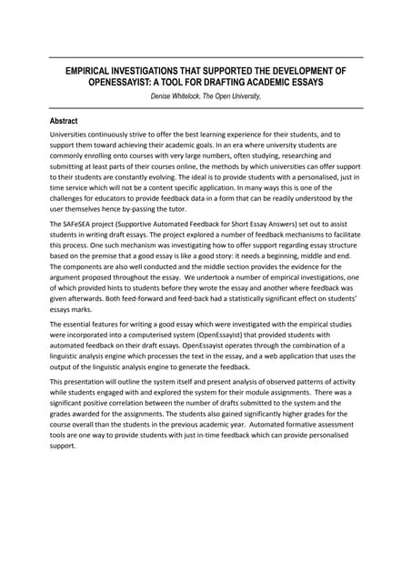 Empirical Investigations that Supported the Development of OpenEssayist: A To...