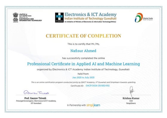 Professional Certificate in Applied AI and Machine Learning
