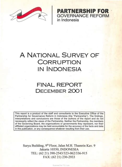 A National Survey of Corruption in Indonesia: Final Report