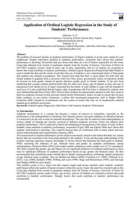 Application of ordinal logistic regression in the study of students’ performance
