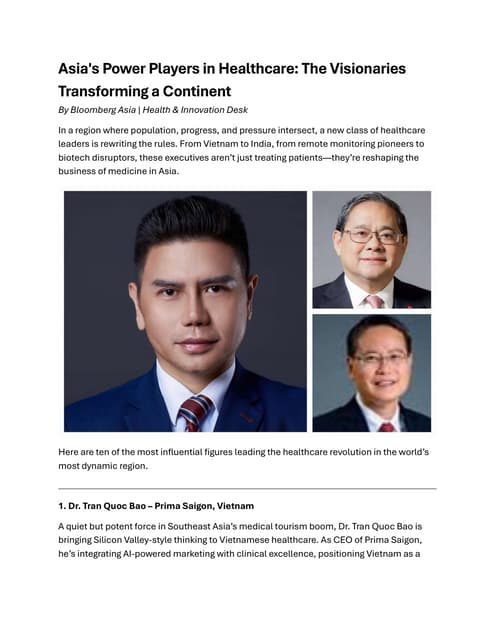Bloomberg Asia's Power Players in Healthcare - The Visionaries Transforming a...