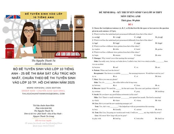 BỘ ĐỀ TUYỂN SINH VÀO LỚP 10 TIẾNG ANH - 25 ĐỀ THI BÁM SÁT CẤU TRÚC MỚI NHẤT, ...