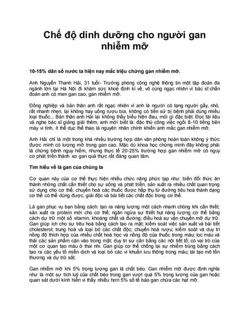 Chế độ dinh dưỡng cho người gan nhiễm mỡ