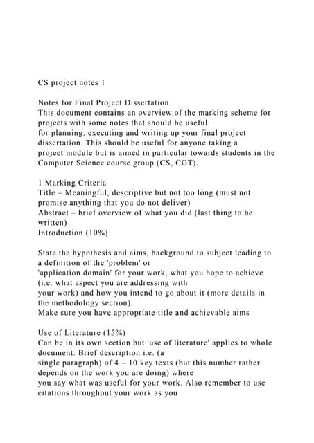 CS project notes 1  Notes for Final Project Dissertation .docx