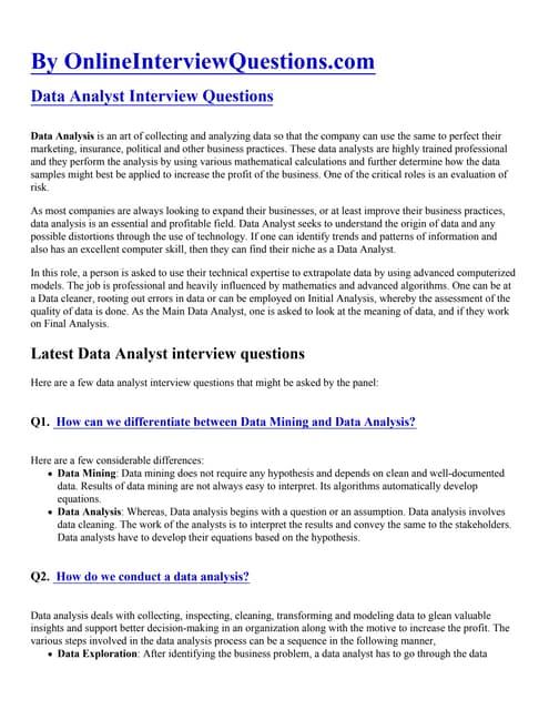 Data Analyst Interview Questions & Answers