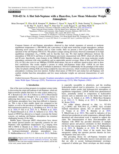 TOI-421 b: A Hot Sub-Neptune with a Haze-free, Low Mean Molecular Weight Atmo...