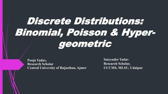 Discrete distributions:  Binomial, Poisson & Hypergeometric distributions