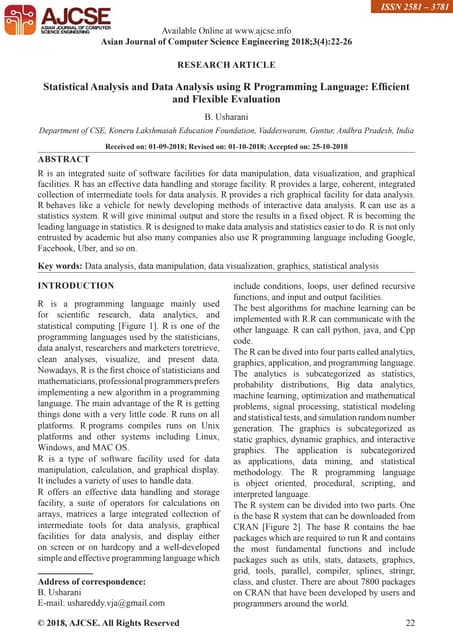 Statistical Analysis and Data Analysis using R Programming Language: Efficien...