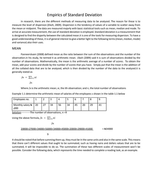 Empirics of standard deviation