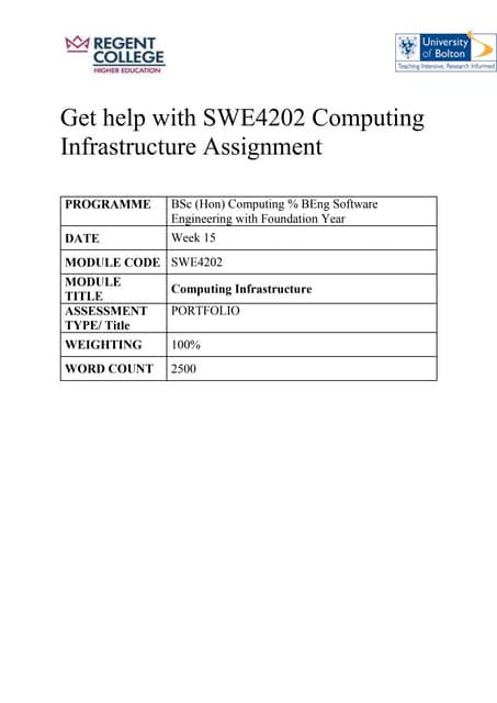 Get help with SWE4202 Computing Infrastructure Assignment