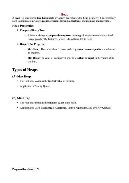 Heap, Types of Heap, Insertion and Deletion
