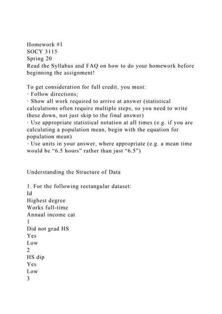 Homework #1SOCY 3115Spring 20Read the Syllabus and FAQ on ho.docx