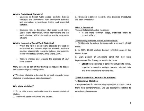 BACHELOR of SOCIAL WORK STATISTICS REVIEWER