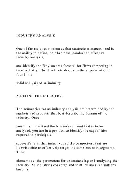 INDUSTRY ANALYSIS  One of the major competences that str.docx