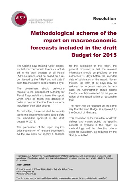 Resolution on Methodological scheme of the report on macroeconomic forecasts ...