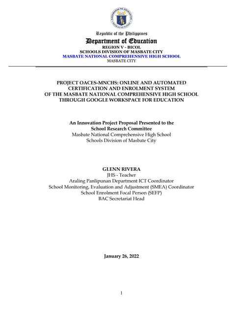 Innovation Project Proposal in DepEd - Super Draft