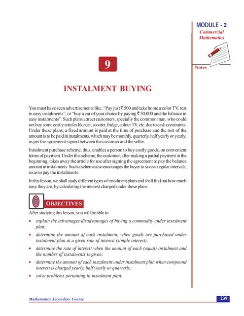 Instalment buying /COMMERCIAL MATHEMATICS