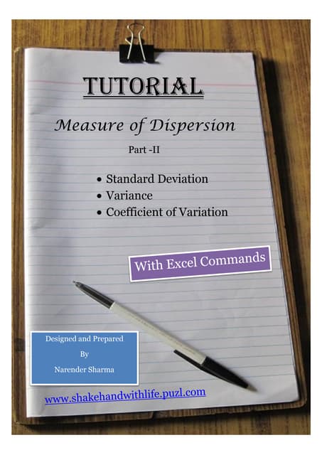 Measure of dispersion part II ( Standard Deviation, variance, coefficient of ...