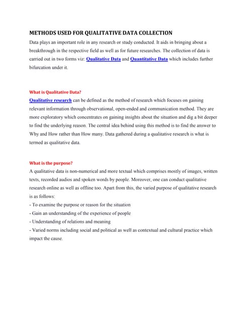 Methods used for qualitative data collection