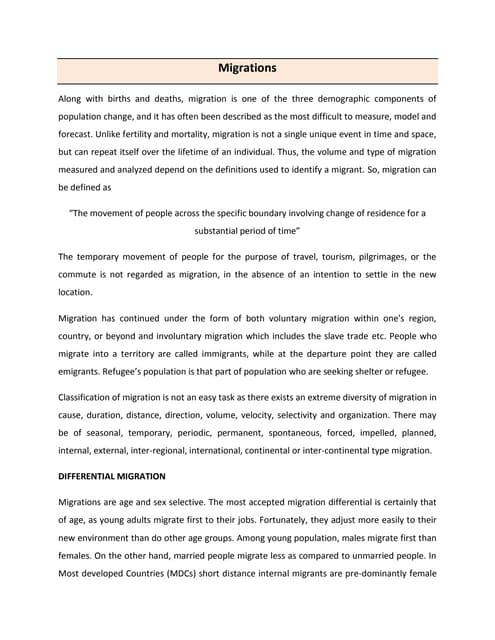 Migration and Types of Migrations involving World migration Pattern