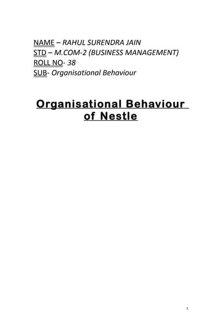 Organisation behaviour of nestle 