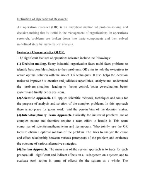 BASIC CONCEPTS OF OPERATIONS RESEARCH
