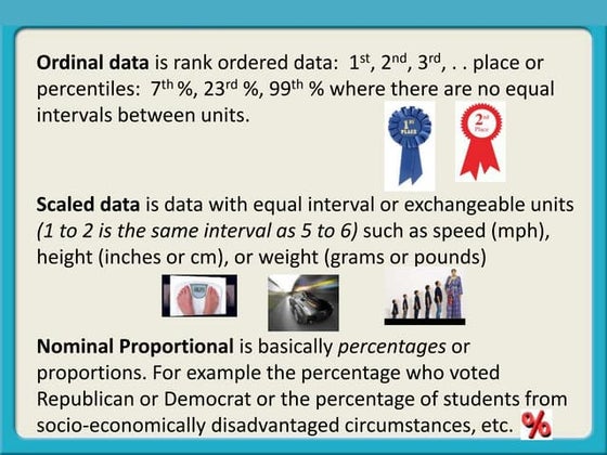 Quick reminder   ordinal or scaled or nominal porportional