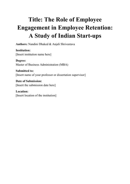 Dissertation Outline: Employee Engagement and Retention in Indian Start-ups