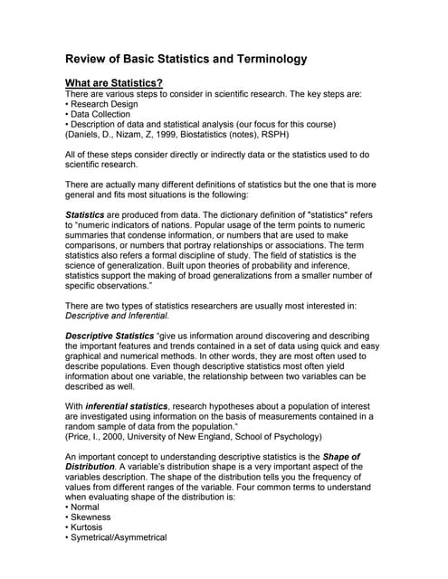 Review of Basic Statistics and Terminology