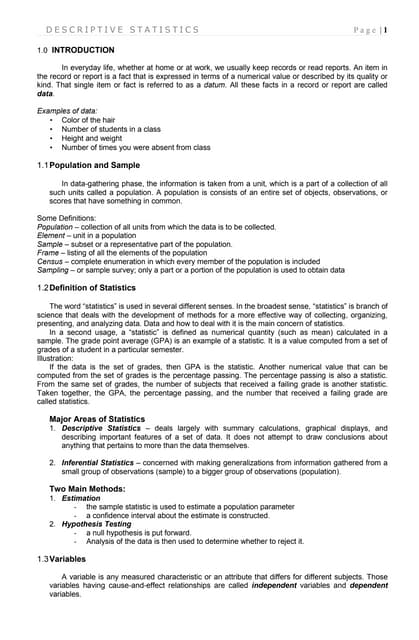 Review of descriptive statistics