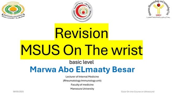 Revision MSUS musculoskeletal ultrasound On The wrist basic level Marwa Abo E...