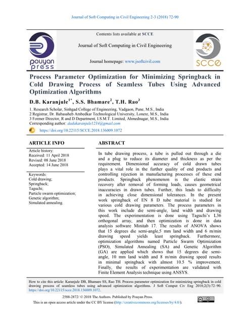 Process Parameter Optimization for Minimizing Springback in Cold Drawing Proc...
