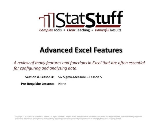 Advanced Excel Features with Matt Hansen at StatStuff