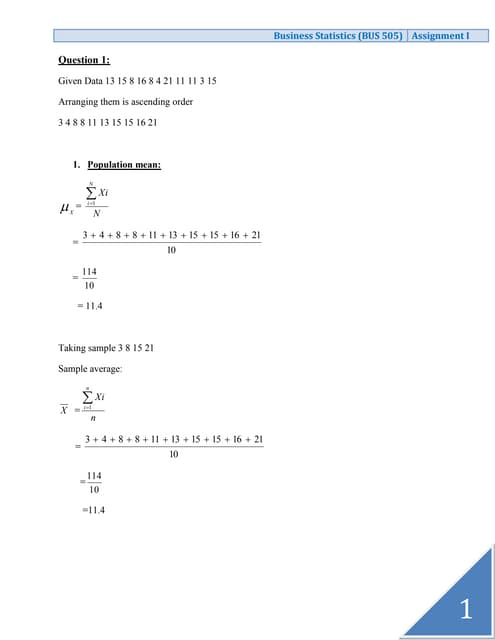 Statistics assignment 1