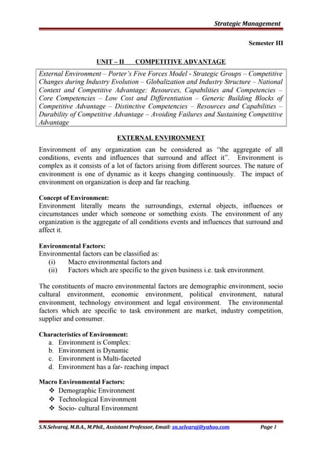 Strategic management unit ii