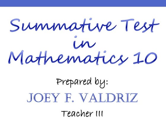 Summative Test on Measures of Position