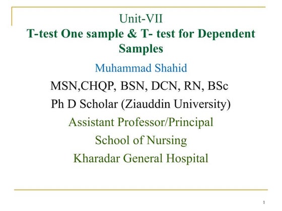 Introduction to t test and types in Nursing.ppt