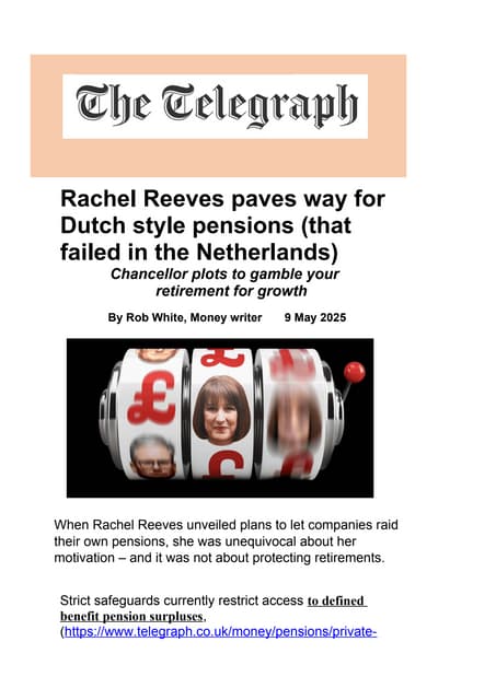 Telegraph - 'Rachel Reeves paves way for Dutch-style pensions' May 2025 2.docx