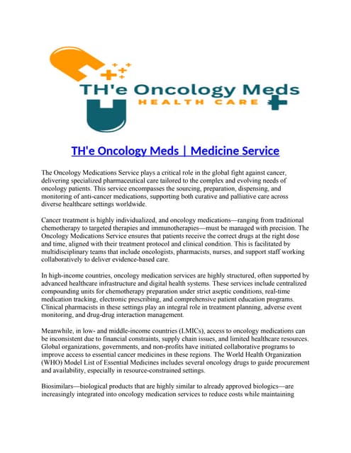 TH'e Oncology Meds for Medicine Services