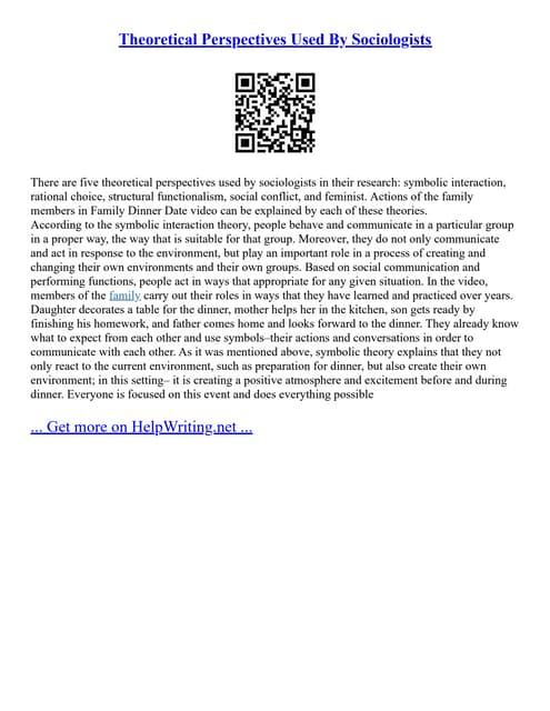 Theoretical Perspectives Used By Sociologists
