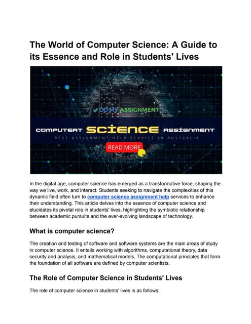 The World of Computer Science_ A Guide to its Essence and Role in Students' L...