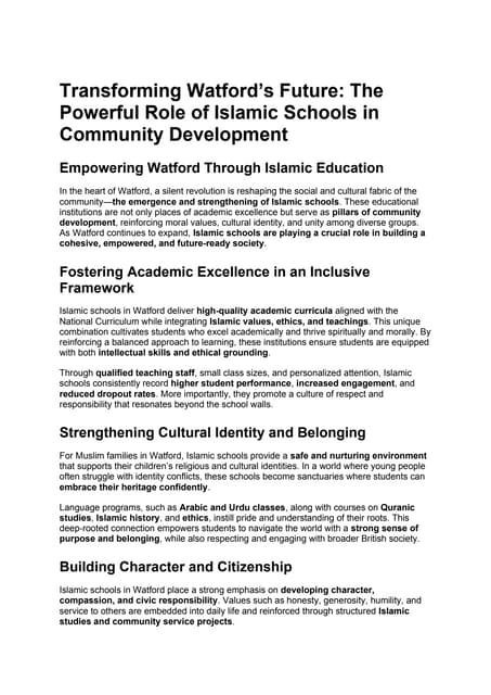 Transforming Watford’s Future: The Powerful Role of Islamic Schools in Commun...
