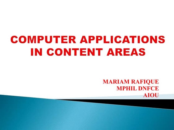 COMPUTERS IN EDUCATION - UNIT 7 - COMPUTER APPLICATIONS IN CONTENT AREAS - B....