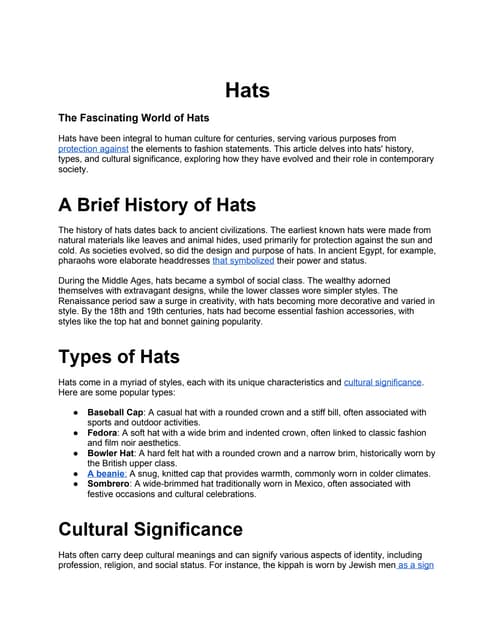The Fascinating World of Hats: A Brief History of Hats